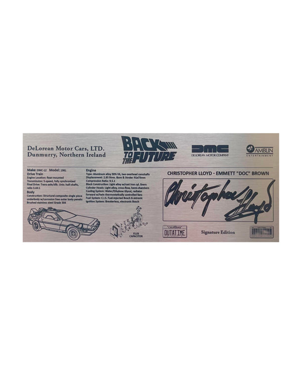 CHRISTOPHER LLOYD - BACK TO THE FUTURE - DELOREAN SPECS 3X7 PLAQUE - A